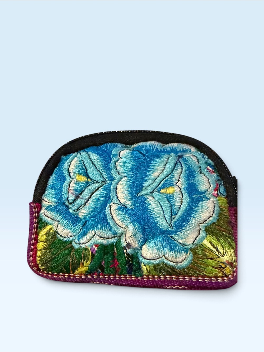 Embroidered Blue Floral Coin Pouch